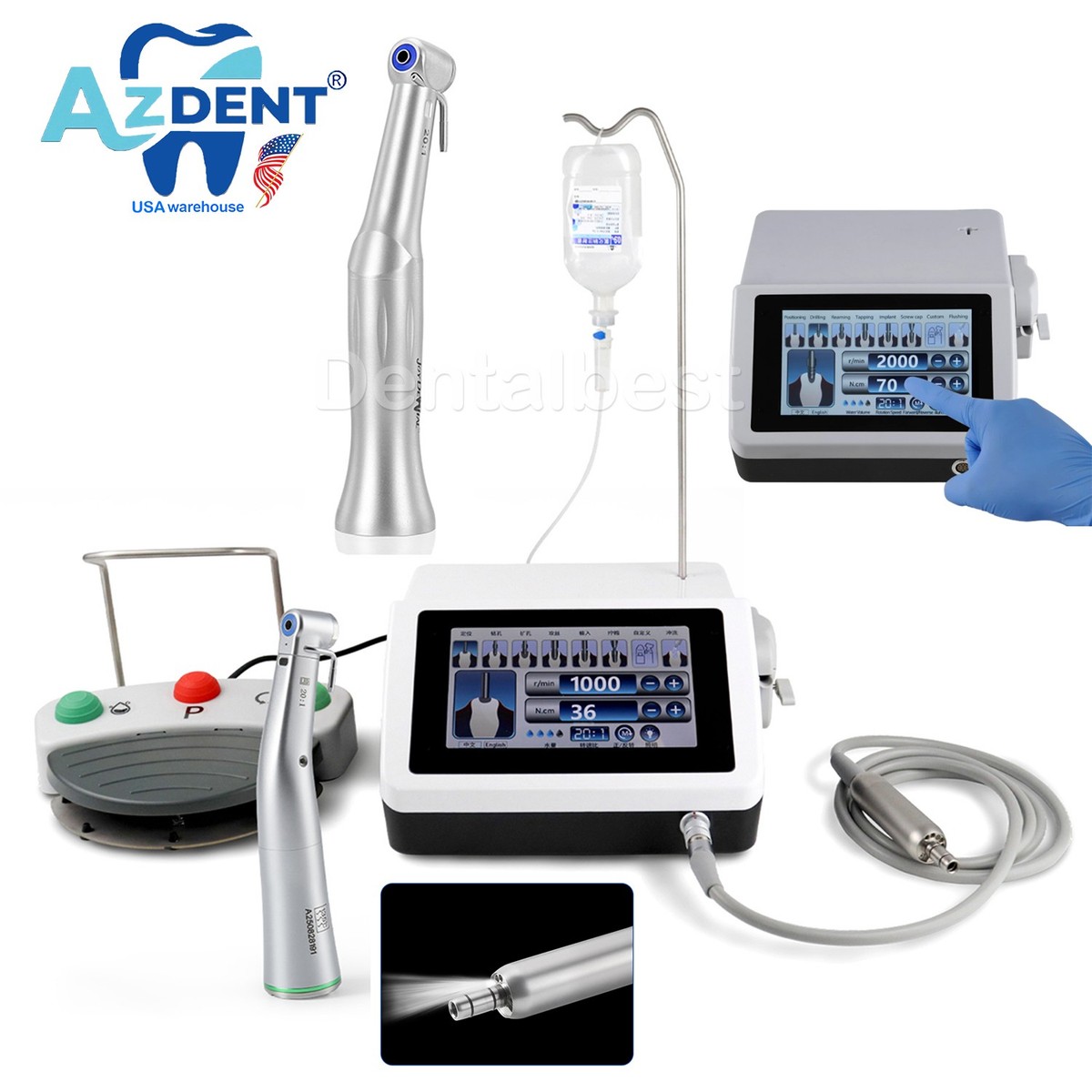 Dental LED Implant Motor Surgical System Touch Screen/20:1 LED Contra Angle