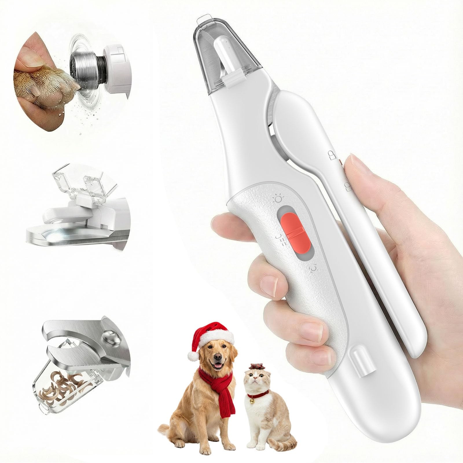 Pet Nail Clippers & Trimmers for Dogs & Cats - Large Medium Small, 2-in-1 USB LE