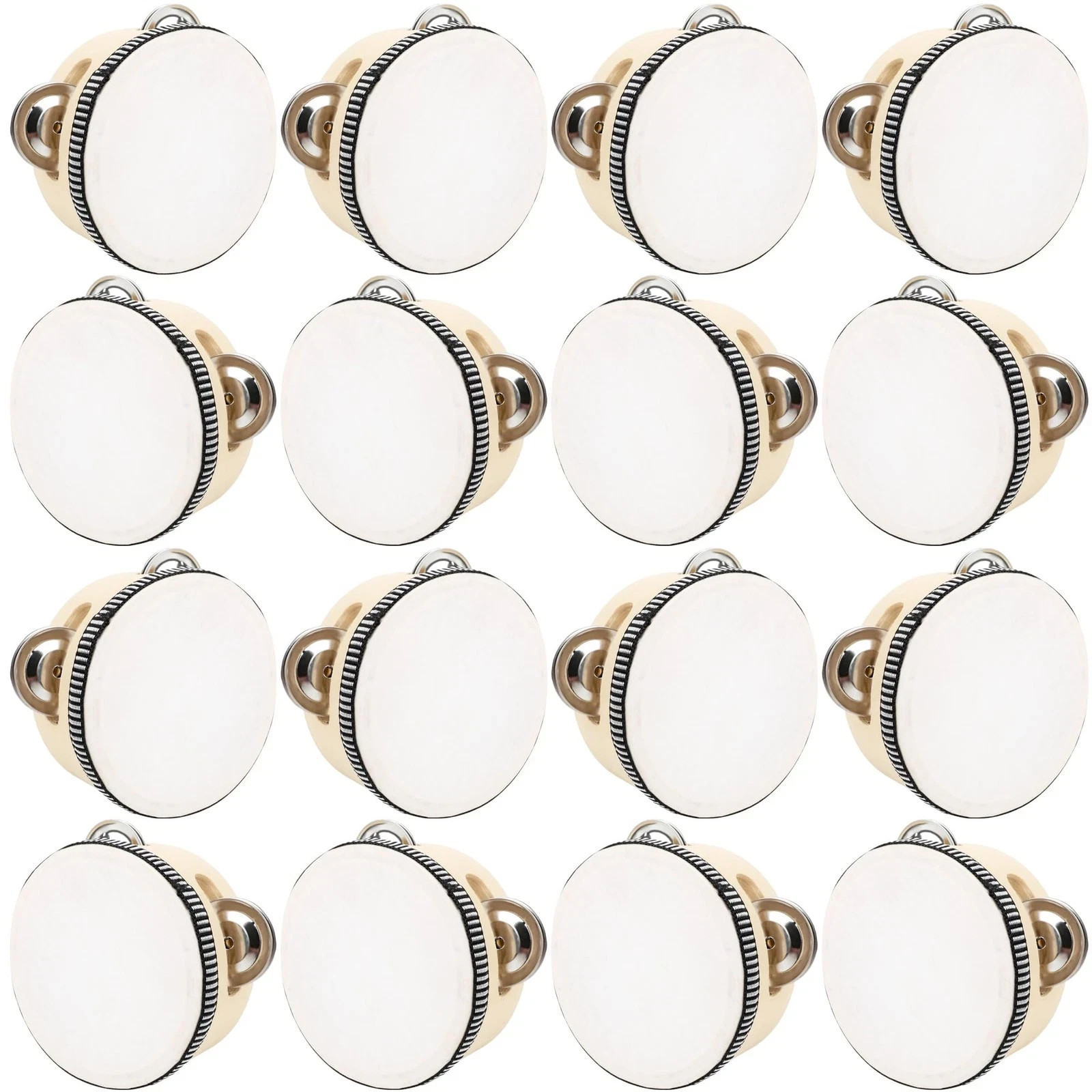 16 Pcs 4 Inch Adult Wedding Tambourines Drum Wooden Natural Handheld Drums Me...