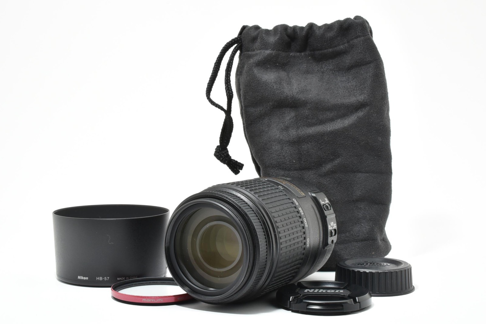 Exc Nikon DX AF-S Nikkor Camera Lens 55-300mm f4.5-5.6 w/Filter/pouch 935