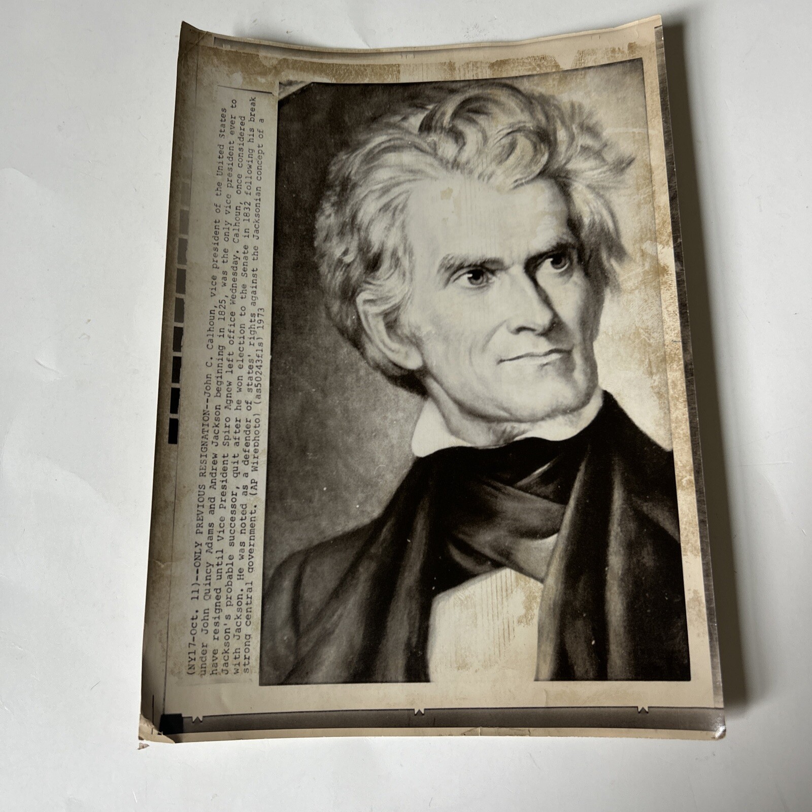VTG John C. Calhoun 11" x 8" photo-press publication Oct 12 1973-politics-USA