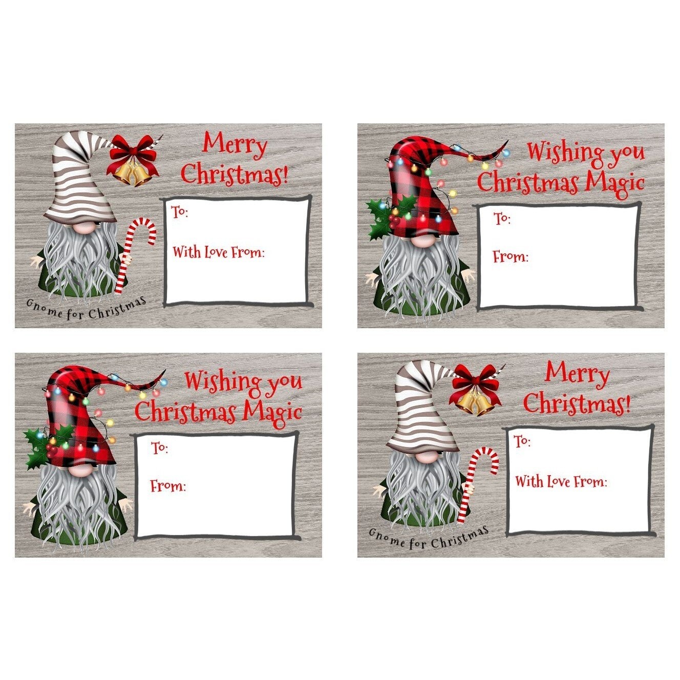 Gnome Christmas Gift Tags Set of 20 Christmas Magic 2"x3" Self-Adhesive Gnomes