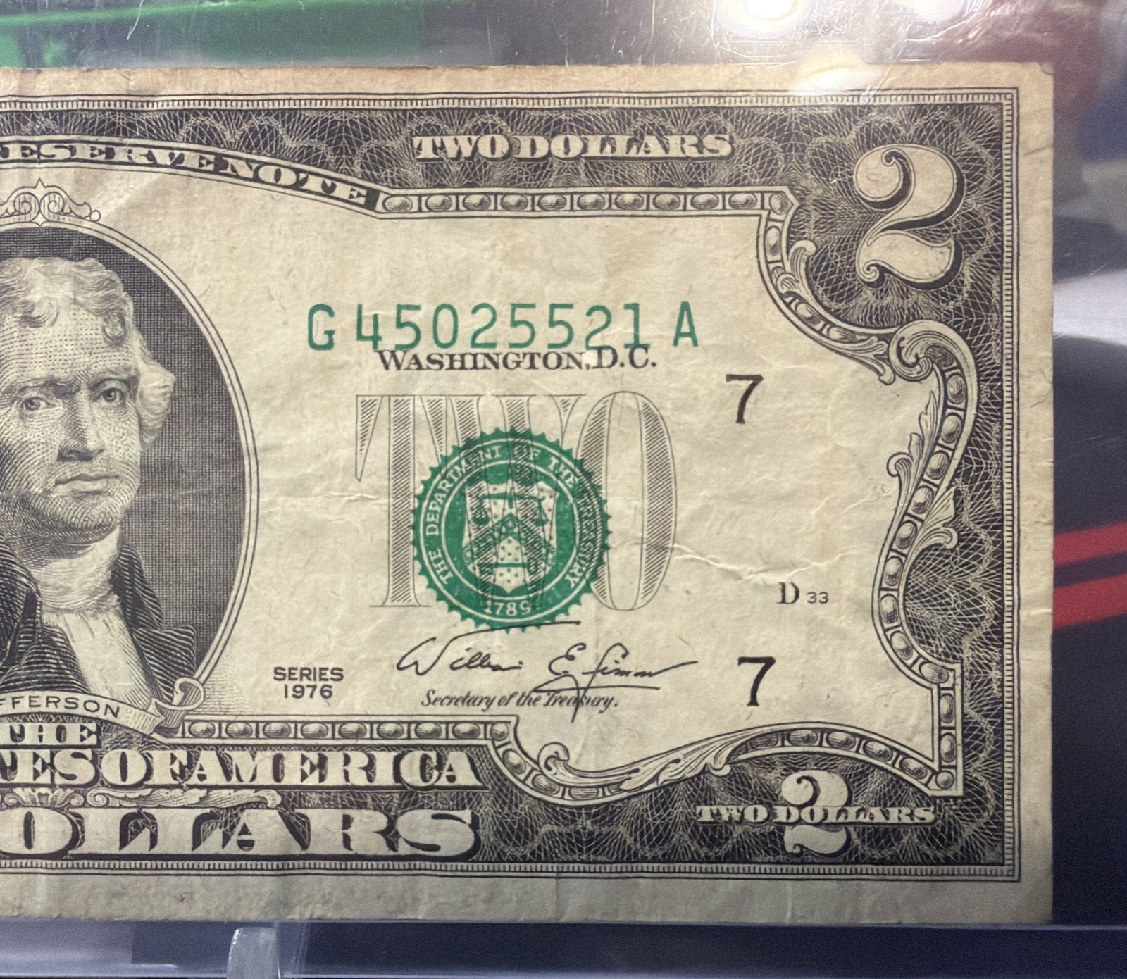 😁  $2 Bill 1976  FEDERAL RESERVE NOTE  ( Chicago “G”) Errors Misalignment -