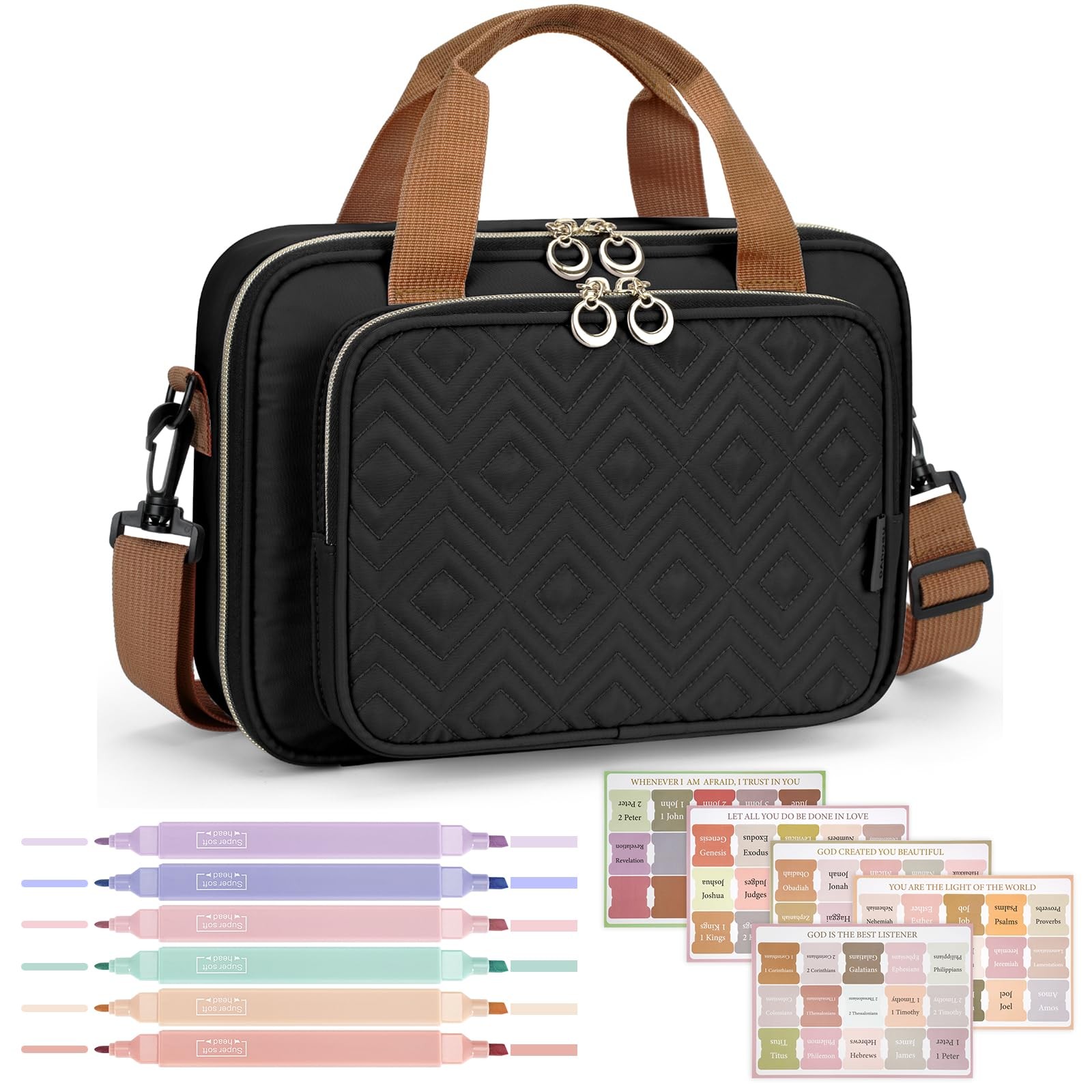 Heouvo Bible Cover Case for Women, Large Bag Carrying with Black 