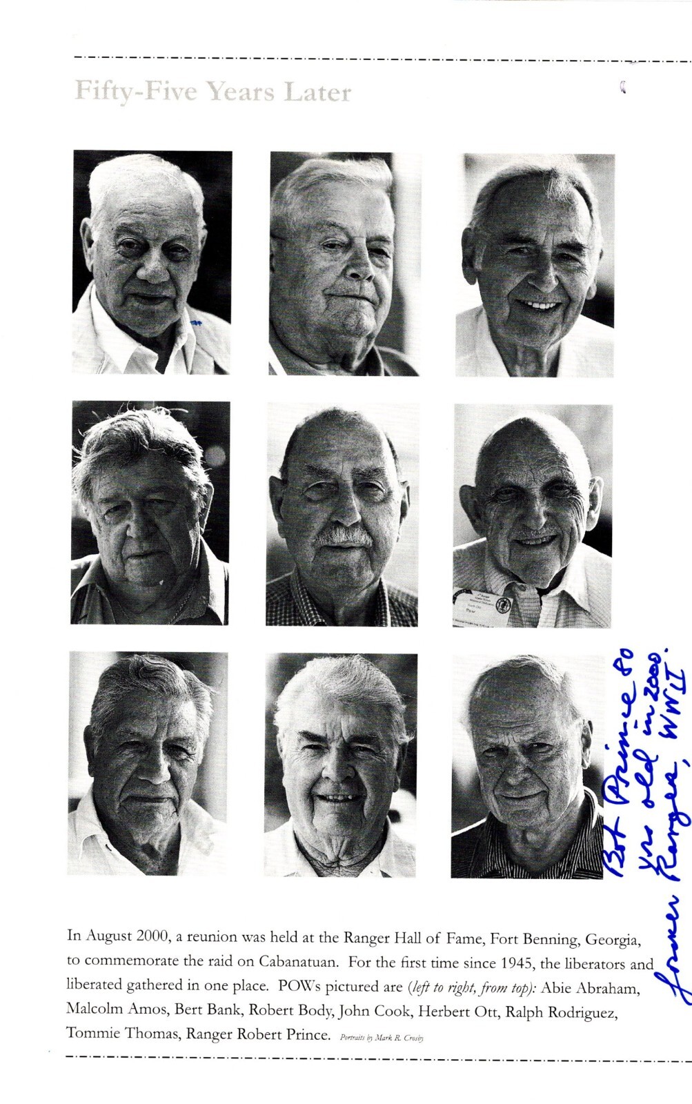 Robert Prince WWII 6th Ranger “Ghost Soldier” Bataan Raid Hand-Signed Photo-Page