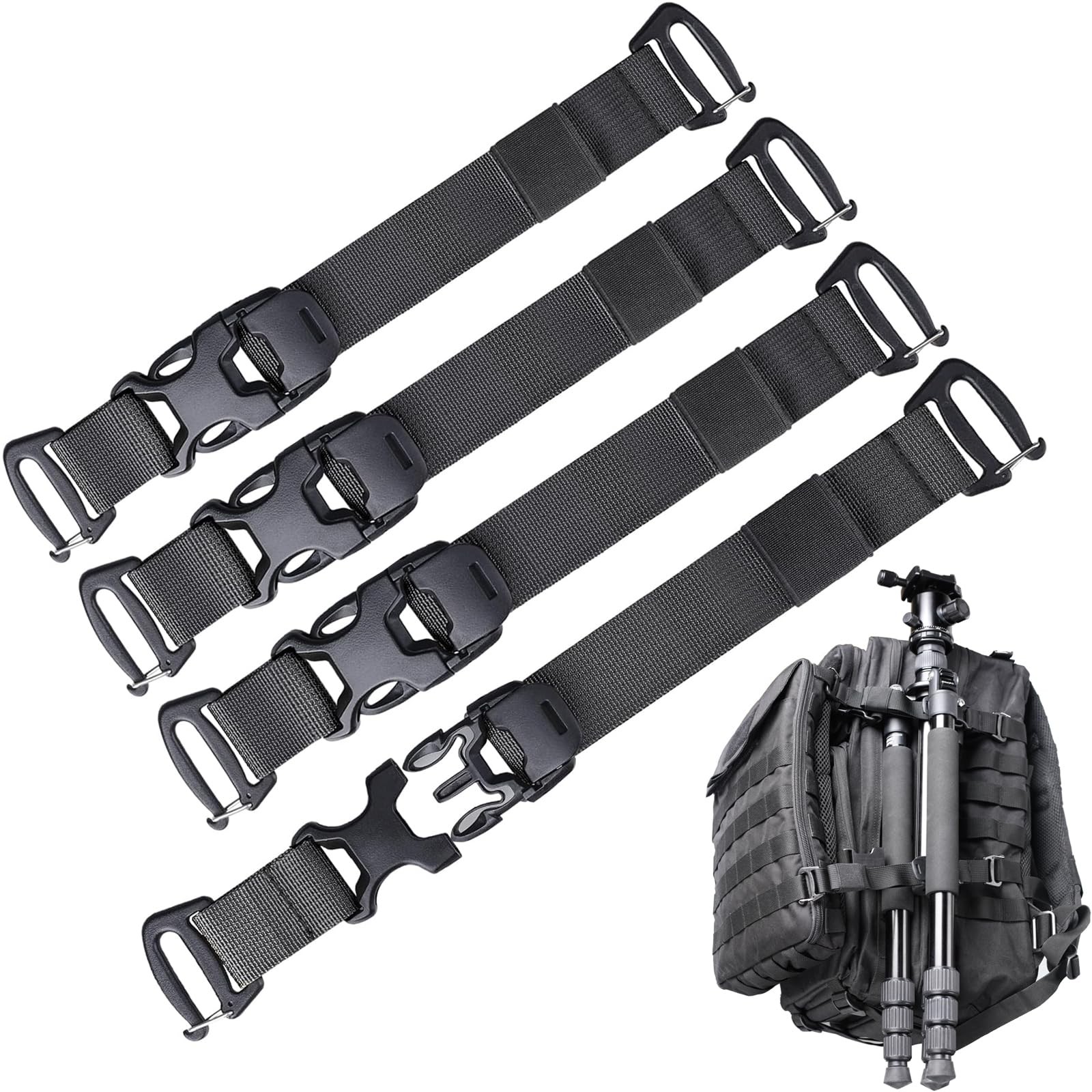 Pitozer Molle Backpack Straps Tactical Rush Tier System Black 4Packs 