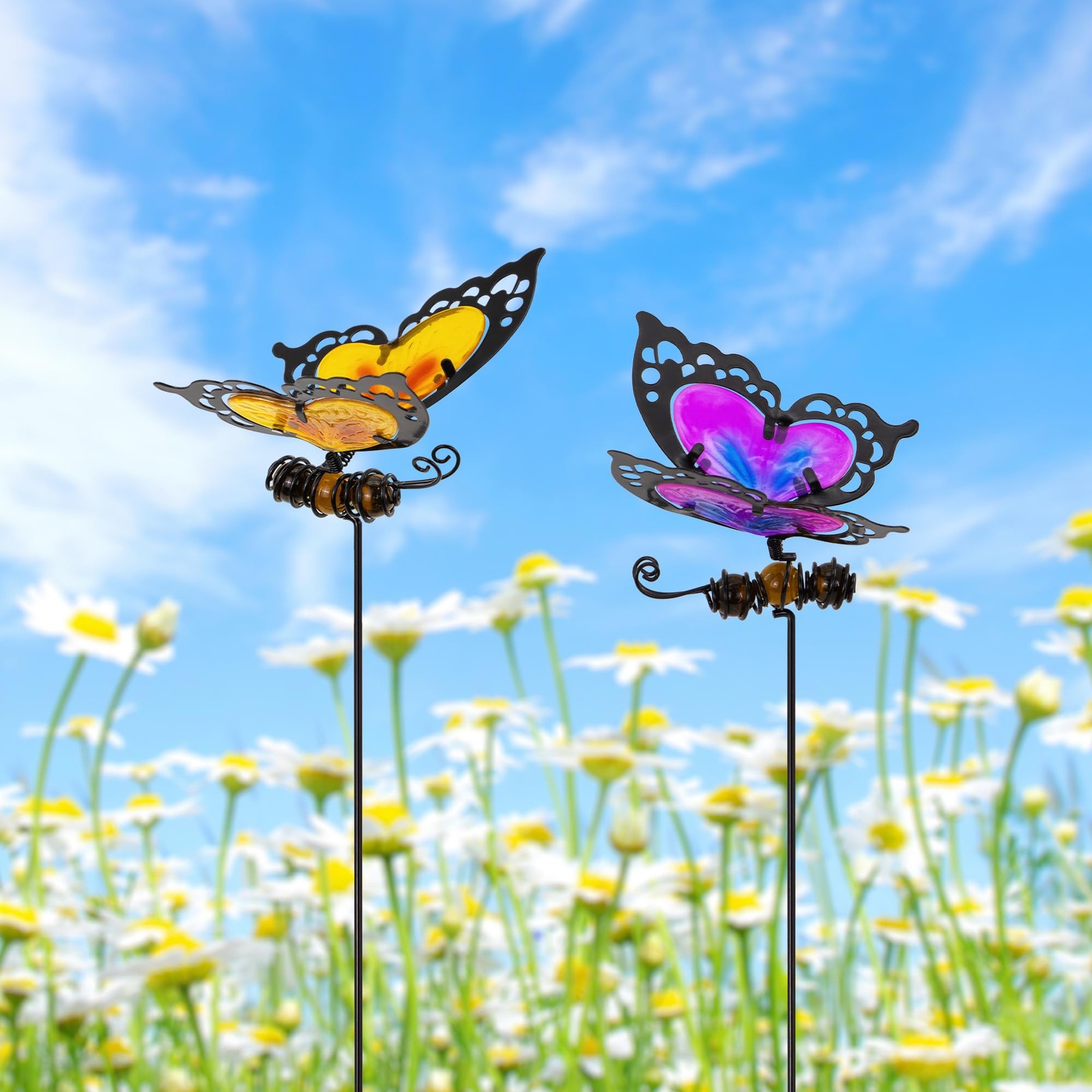 Butterfly Garden Stakes,Butterfly Kit Made of Glass and Metal,Colorful Butter...