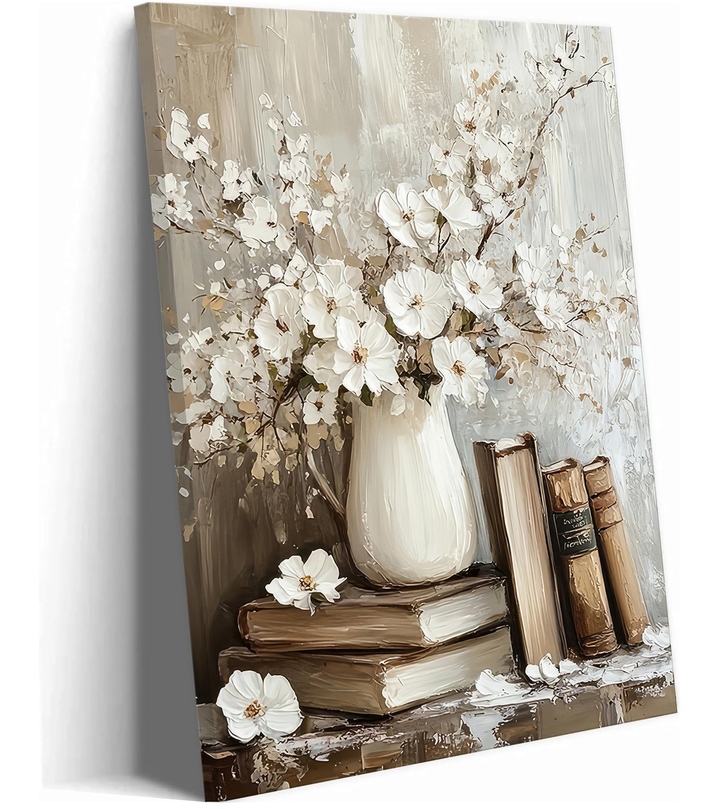 Vintage Books Canvas Wall Art Farmhouse Rustic Floral Painting Picture Wall D...