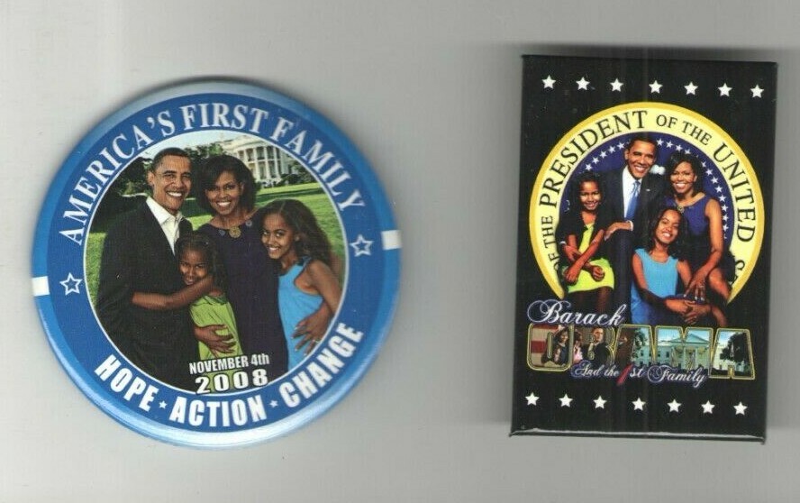 2009 OBAMA 2 pin INAUGURATION pinback FIRST LADY Family MICHELLE Sasha Malia