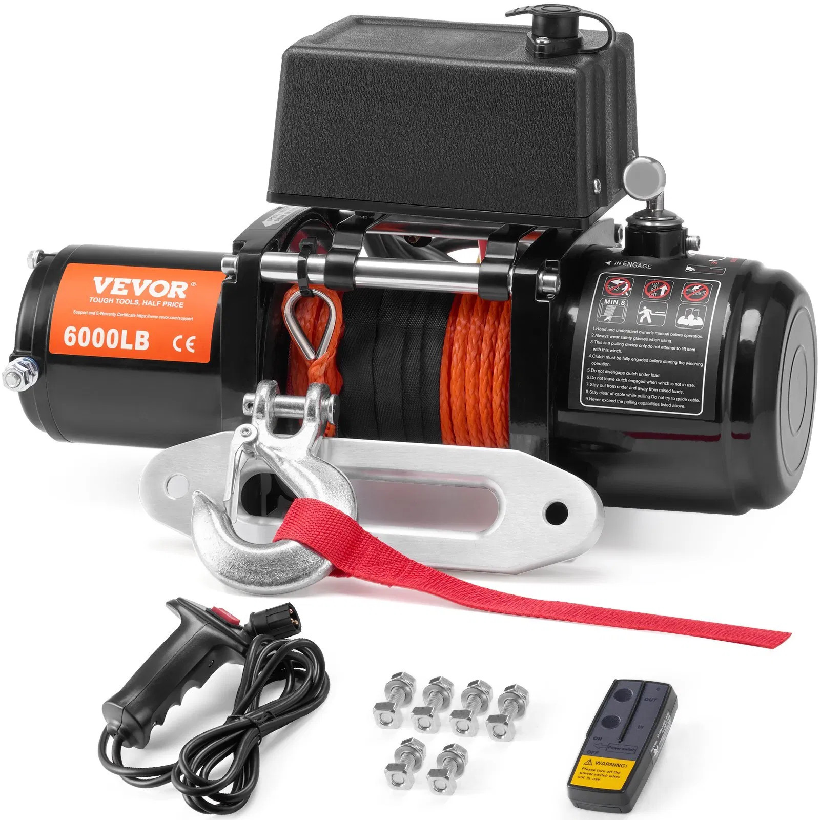Electric Winch, 6000 lb, 12V DC Truck Winch with Φ1/4 in x 55 ft Synthetic Rope