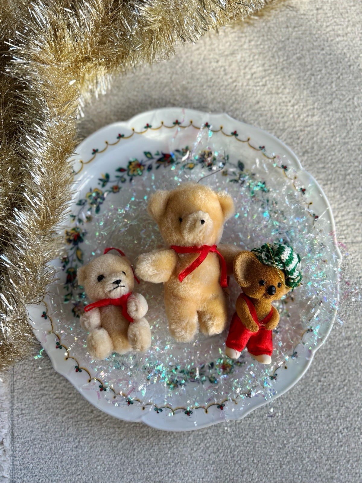 VTG Flocked Ornament Lot "Melbourne" Koala Bear Christmas Set Of 3