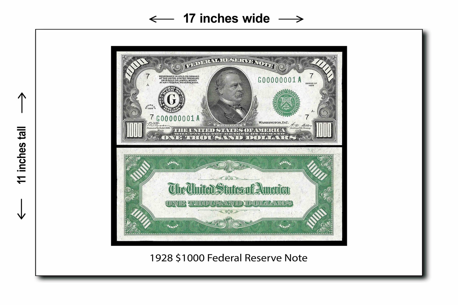 1928 $1,000 Federal Reserve Note - 11x17 Poster