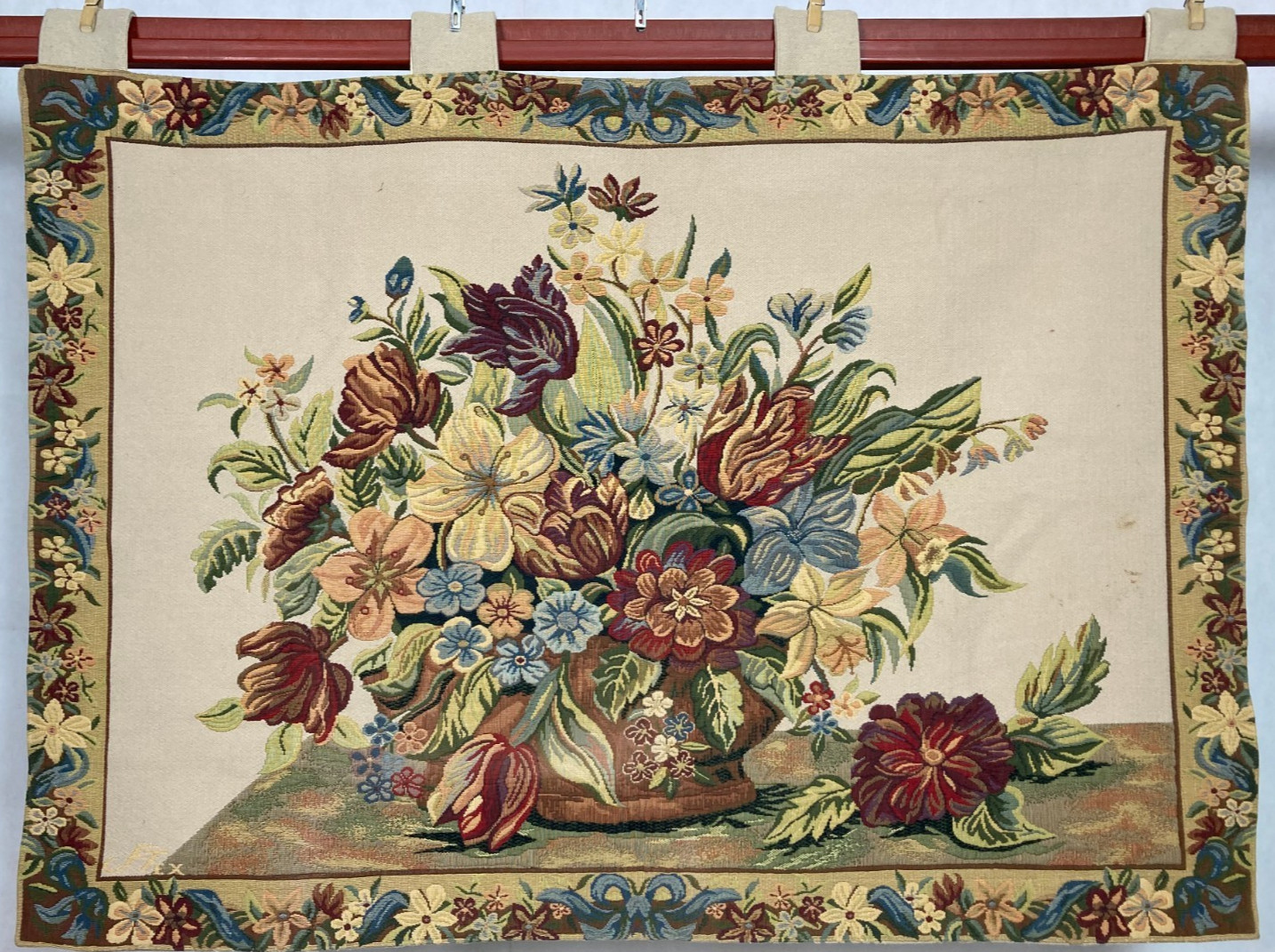 Vintage French Beautiful Floral vase Scene Wall Hanging Tapestry 130x90 cm