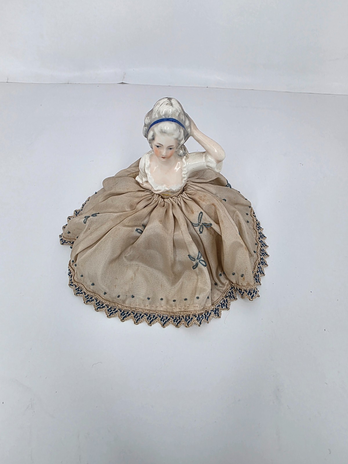 Vintage Germany Porcelain Half Doll Pin Cushion / Tea Cozie