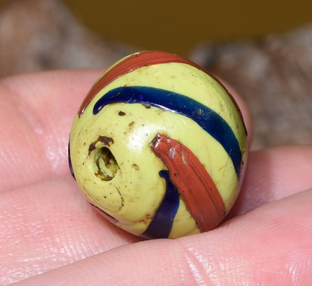 Antique Venetian Lime Green Italian King Lampwork Bead W/ Stripes, African Trade