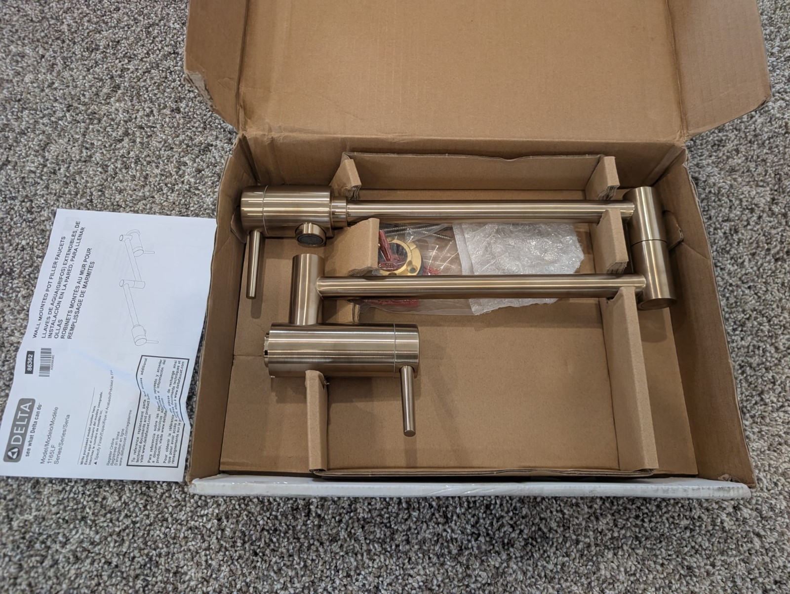 Delta 1165LF - Wall Mount Pot Filler Kitchen Faucet - CZ - Champagne Bronze