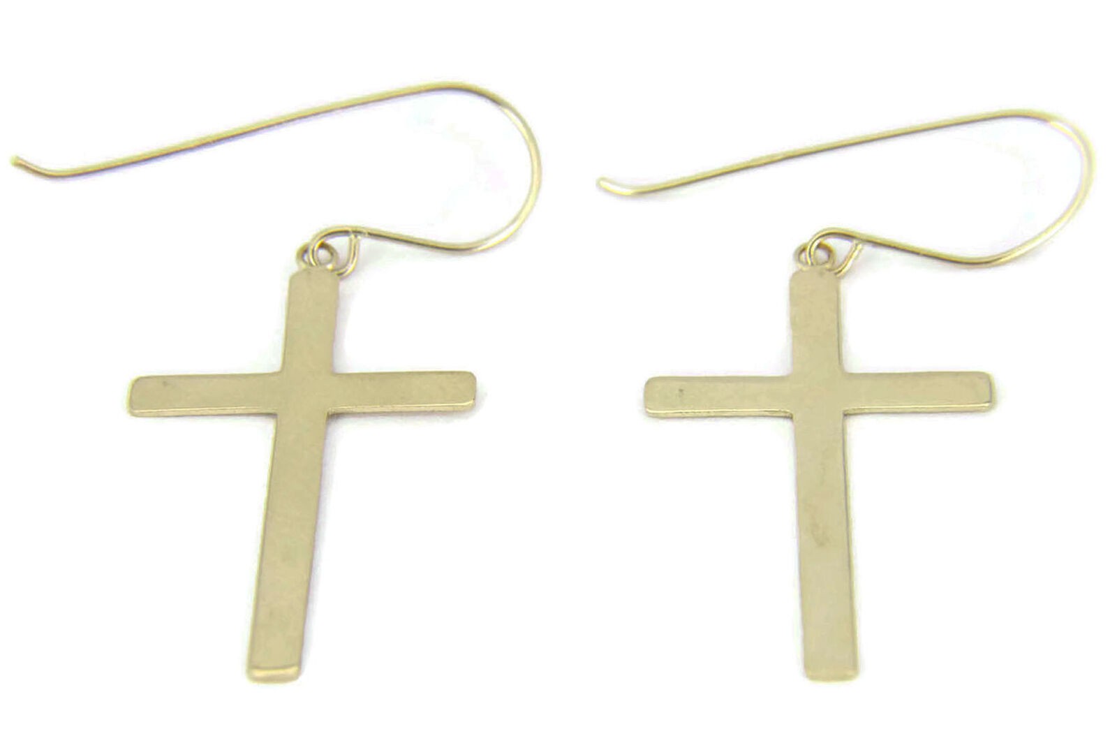 14K Yellow Gold Cross Drop Dangle Earrings