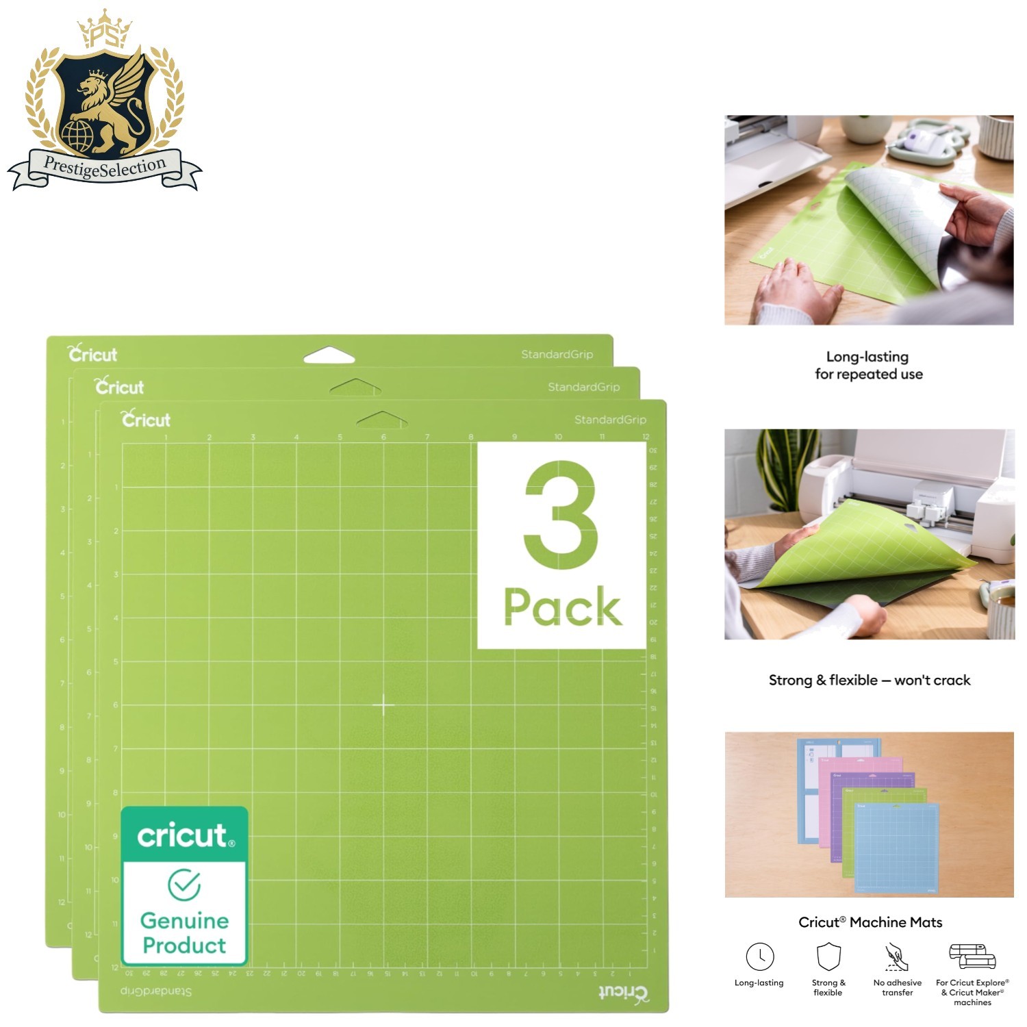Crafting Essential: 12in x 12in Reusable Cutting Mats - Strong Adhesion & 3 Pack