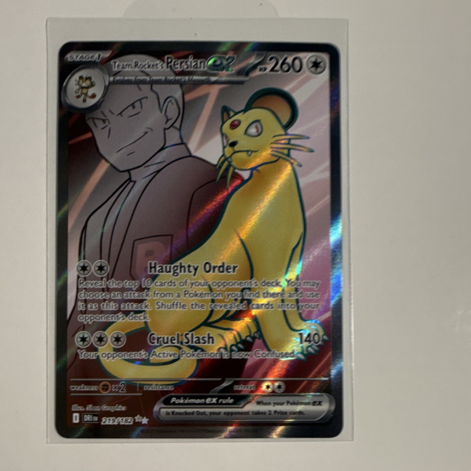Pokémon Team Rocket's Persian ex Ultra Rare Holo Sv10 219/182 260HP A1