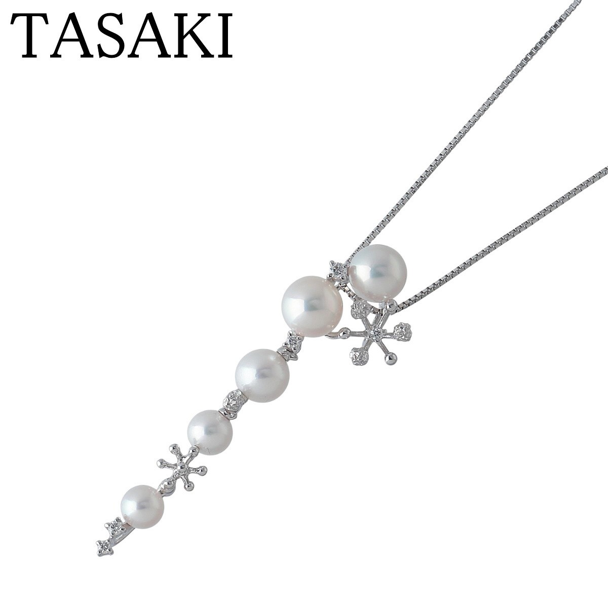 TASAKI Pearl Diamond Necklace Akoya Pearl 4.9mm to 7.0mm 0.07ct 45cm K18WG New F