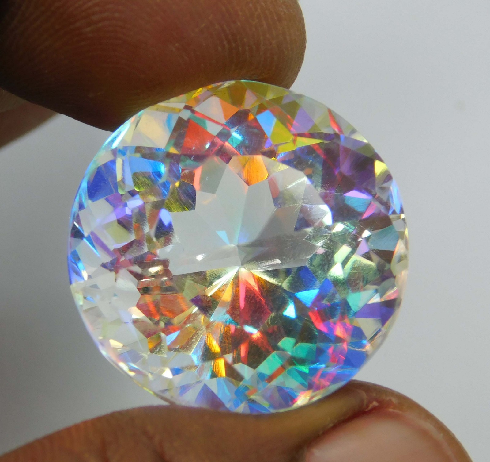 Natural Mystic Topaz Pendent 62.80 Ct Brazil Round Cut Gemstone Rainbow A-997