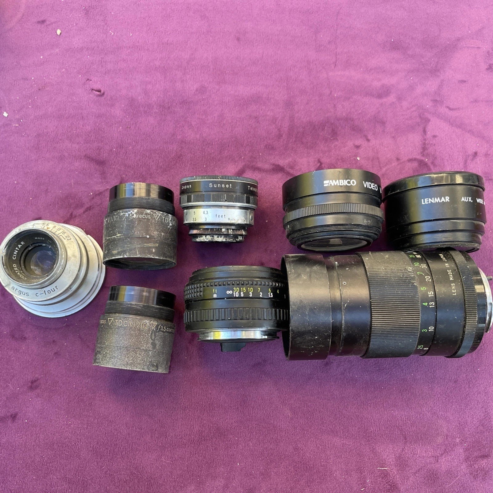 Vintage Camera Lens Assortment: Argus Ambico Lenmar Vivitar. For Parts, Repair