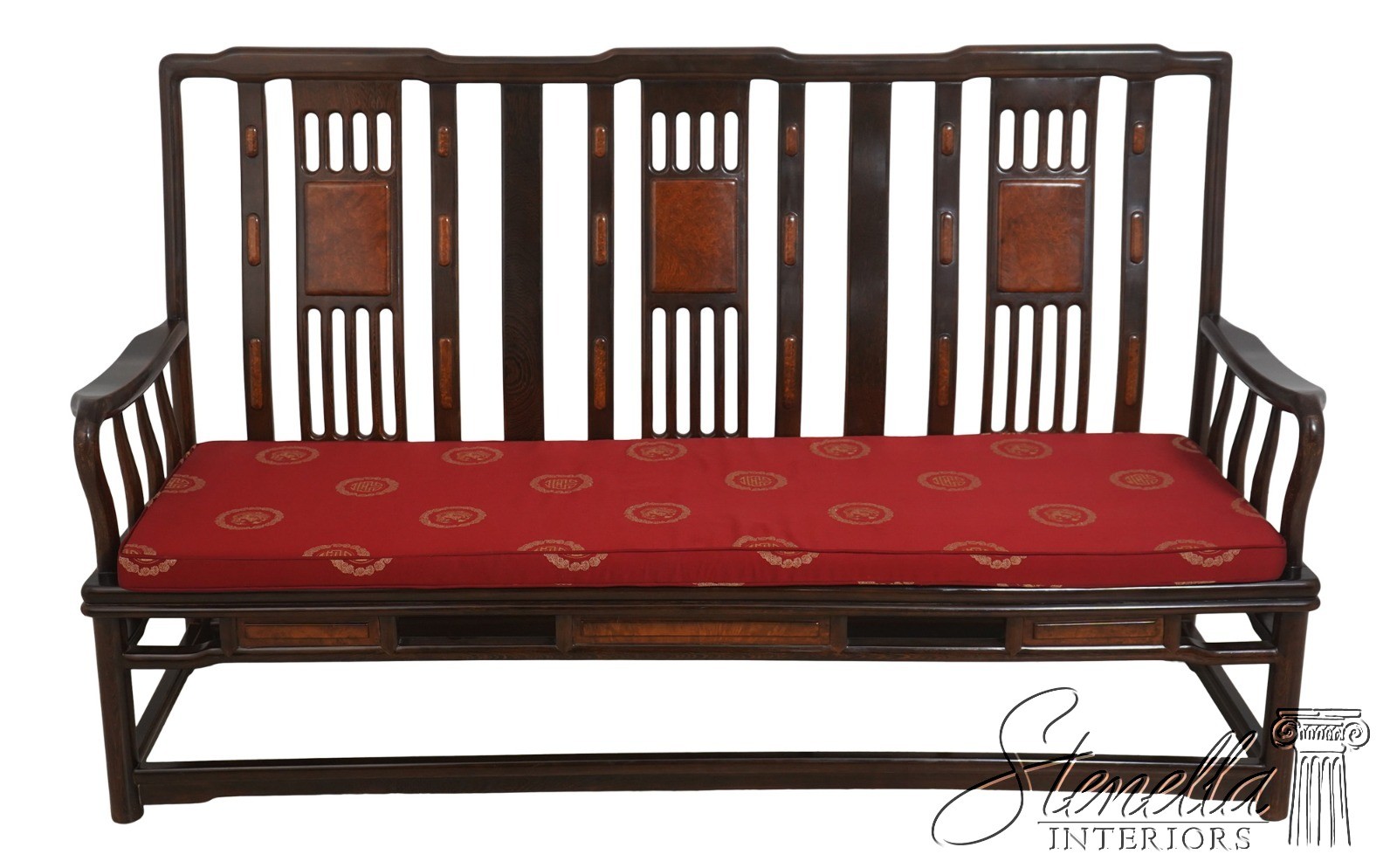 F72038: Vintage Chinese Rosewood Triple Back Settee Bench