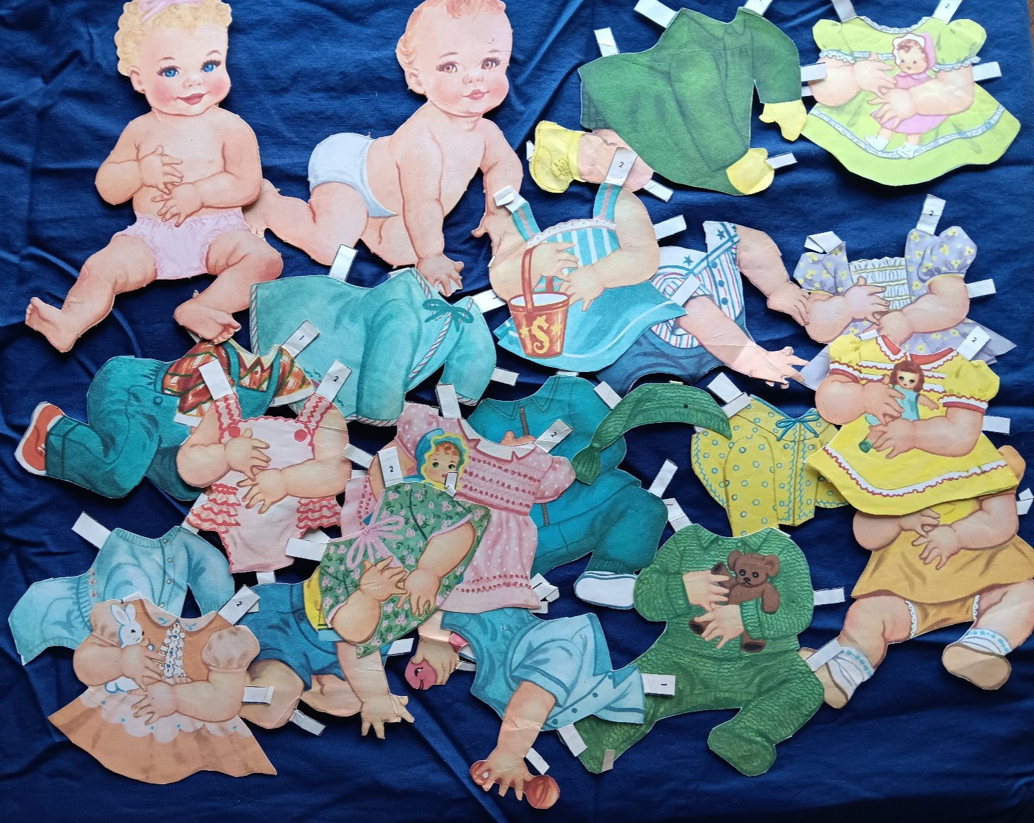 VIntage Old Baby Doll Paper Doll set with clothes Lot