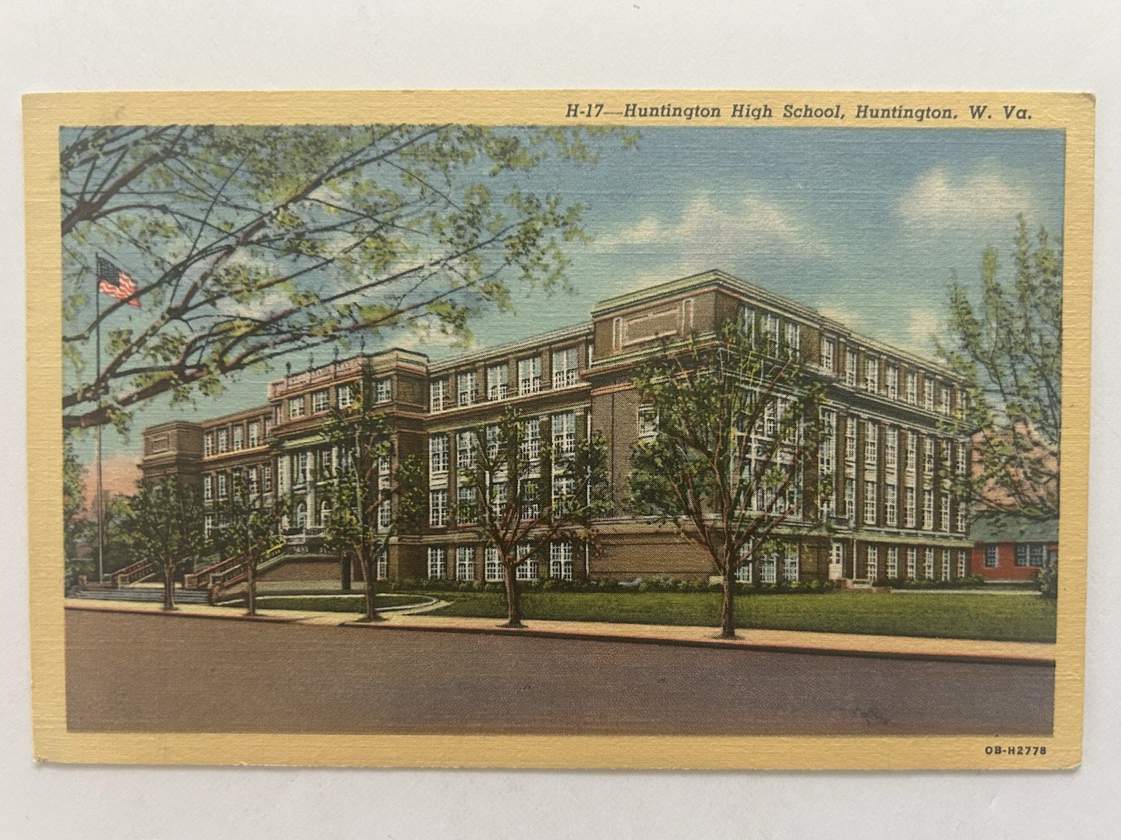 Huntington West Virginia Street View Huntington High School Vintage Postcard