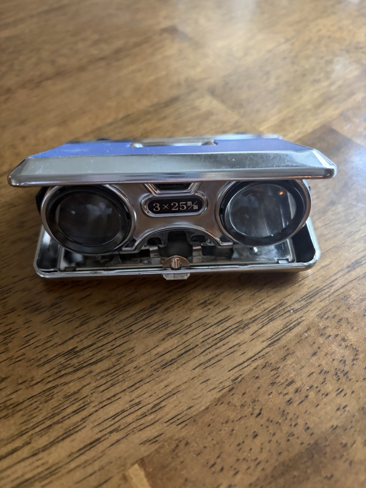 Vintage 3x25mm Sport Glass Binoculars Blue Silver Compact Foldable Binoculars 