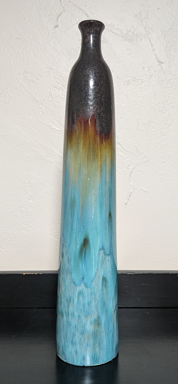 Studio Pottery Art Vase Ombre and Crystalline Drip Glaze 18 1/4" Numbered
