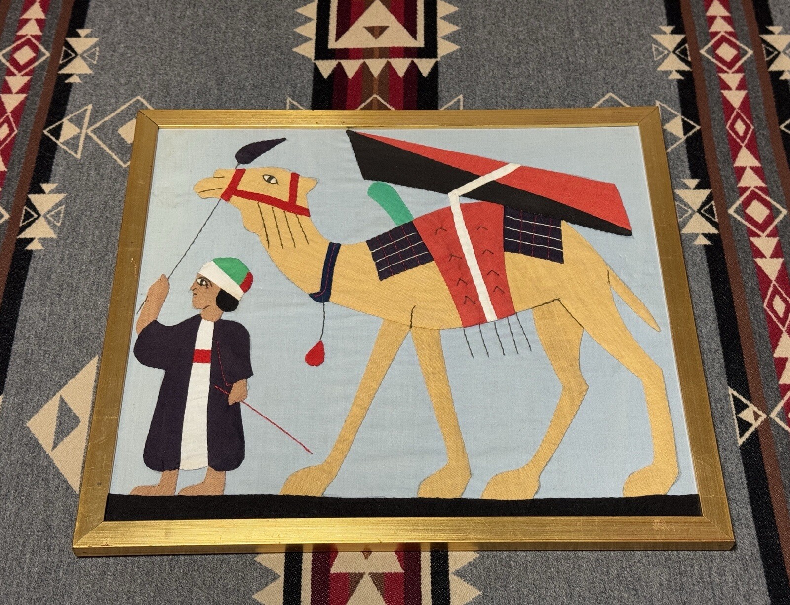 Egyptian Khayamiya Handmade Embroidered Textile Art Quilt Framed