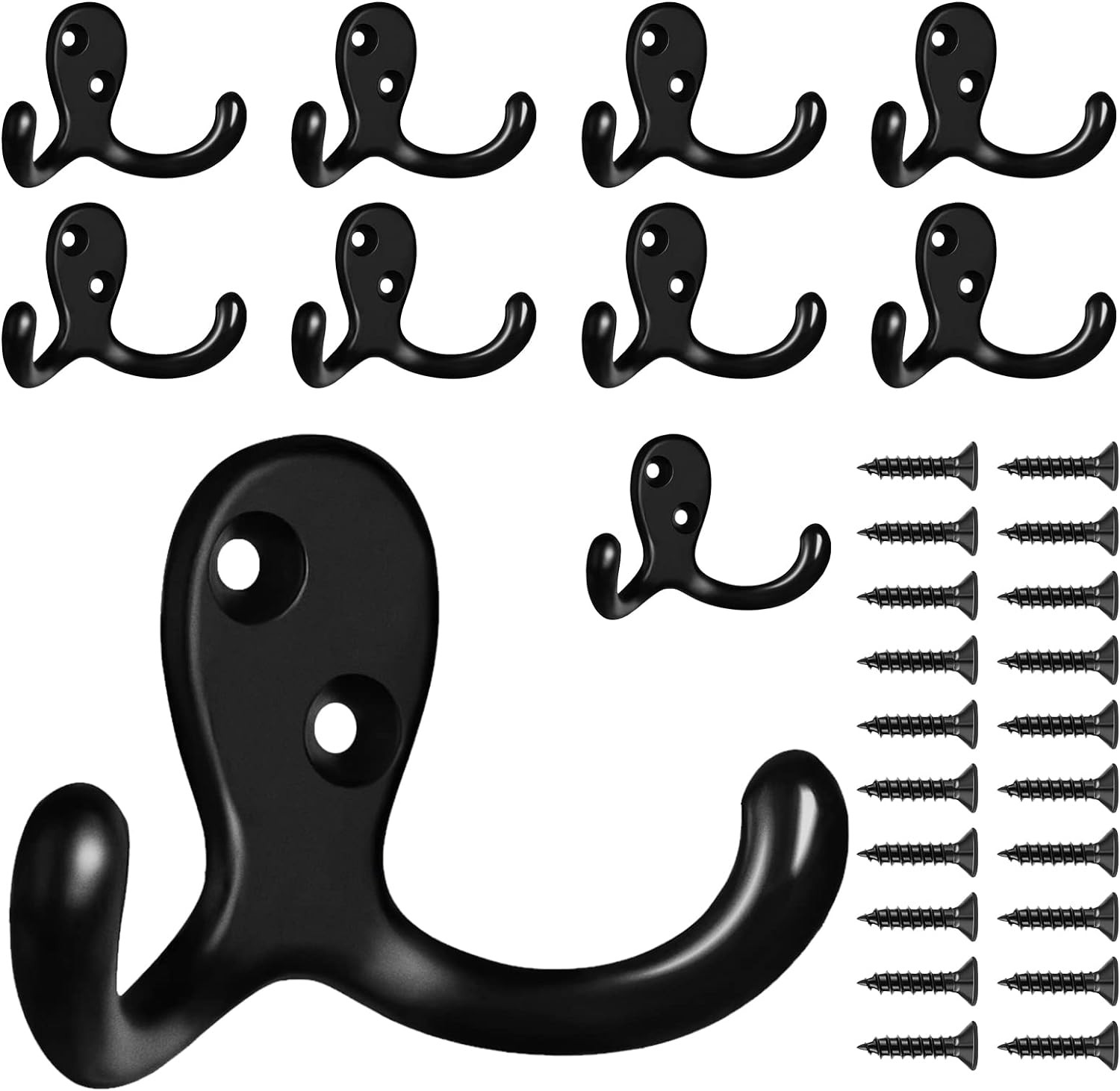 10 Pack Coat Hooks Wall Hooks for Hanging, Heavy Duty Double Prong Metal Hook Wa