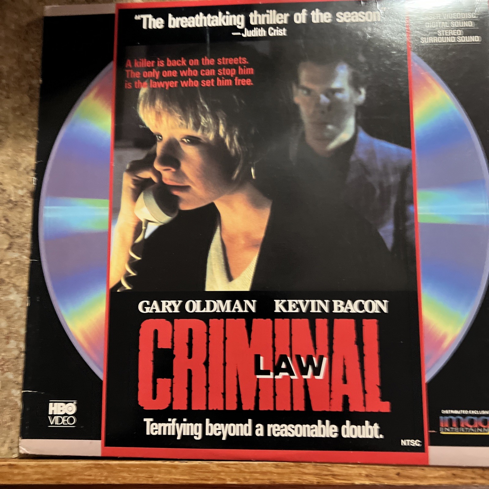 "Criminal Law" HBO Video Laserdisc LD - Gary Oldman Kevin Bacon Cut Out Hole