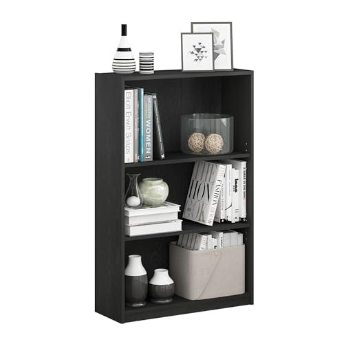  Jaya Book Shelf Bookshelf, Bookcase with Adjustable Shelves, 9.5 3-Tier Black