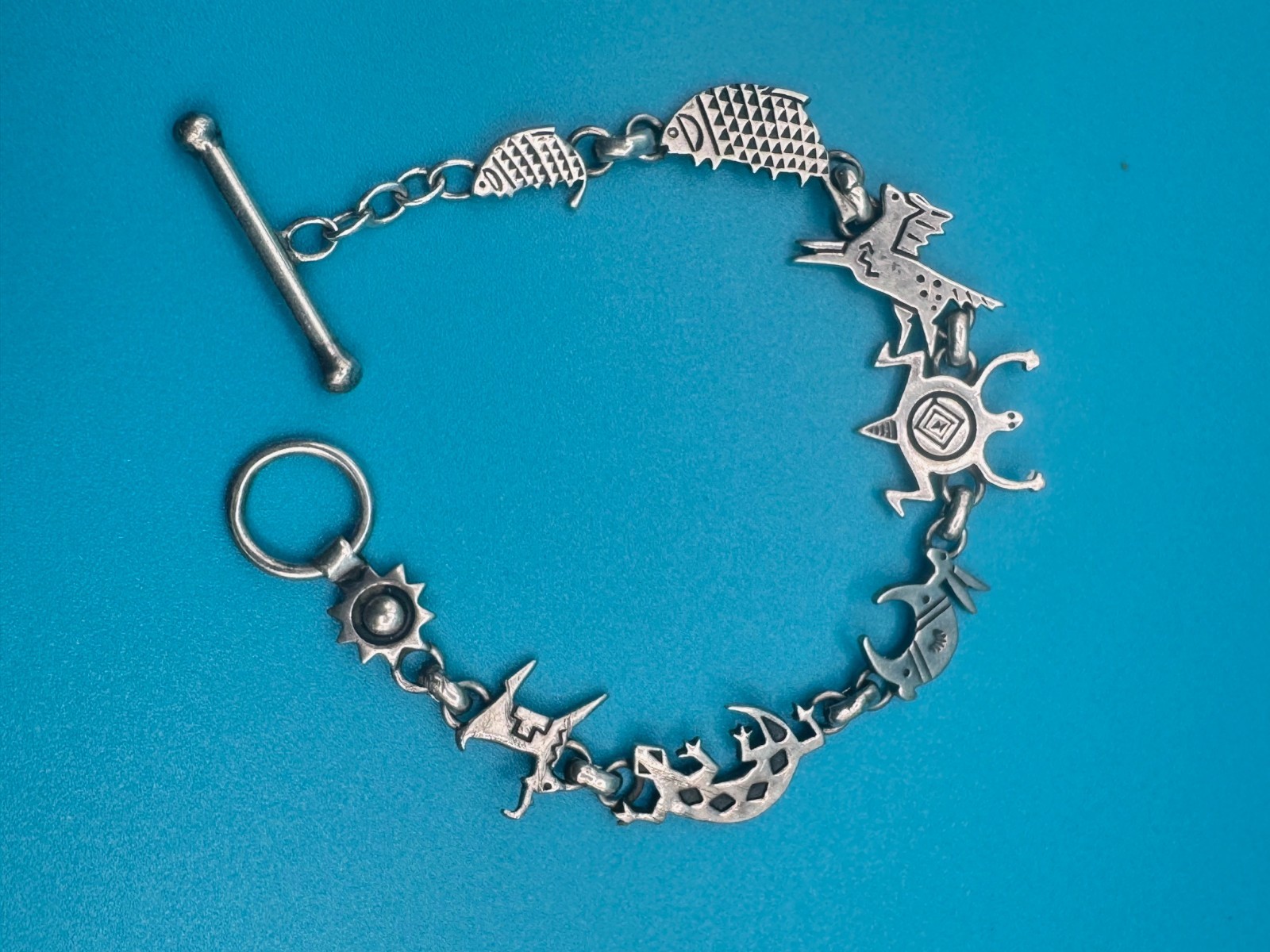 Native American Animal Figures Charm Bracelet 7 in /13.83 gm