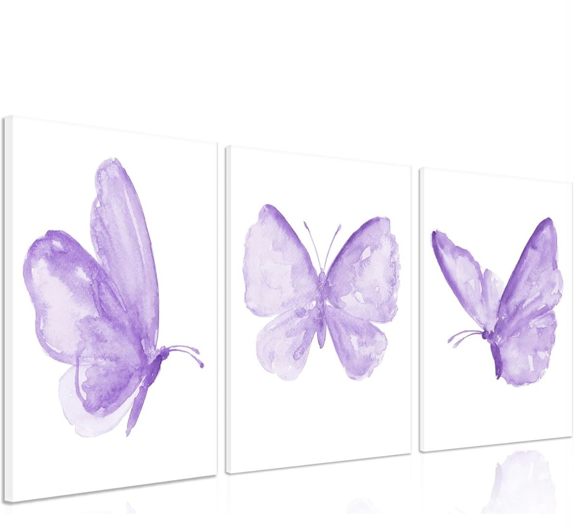 Framed Butterfly Wall Decor Paintings Set Canvas 12''x 16'' x 3 pieces Purple