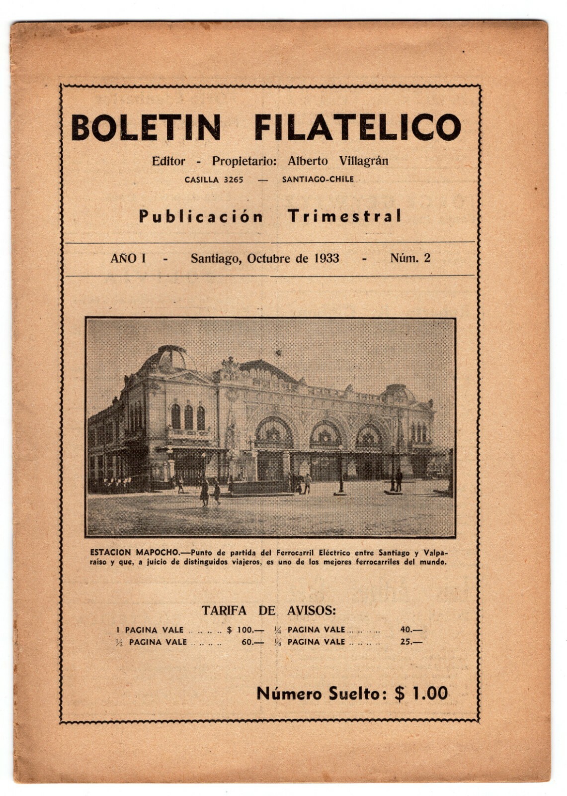 CHILE 1933 "Boletin Filatelico" Año I nº2 16 pages
