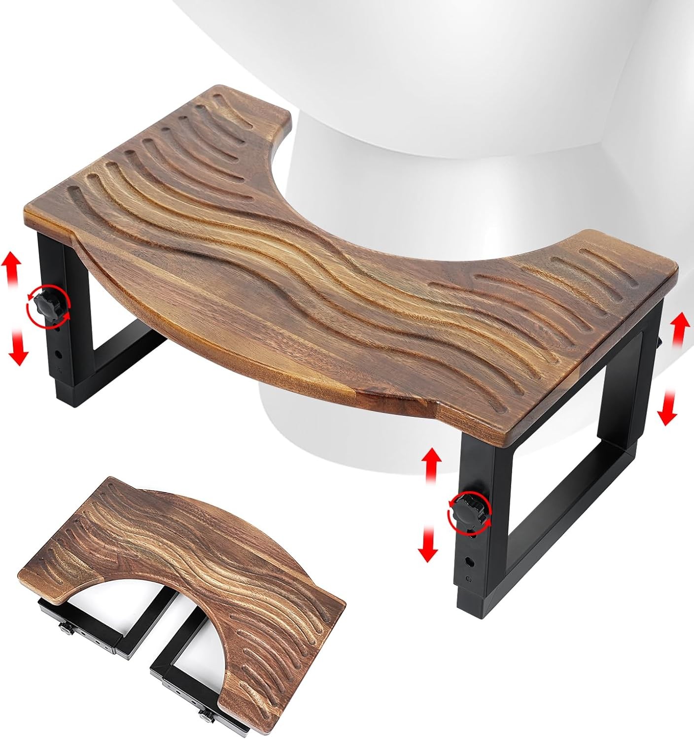 Toilet Stool Foldable,7,8,9 in Adjustable Height,Acacia Wood Poop Stool Potty