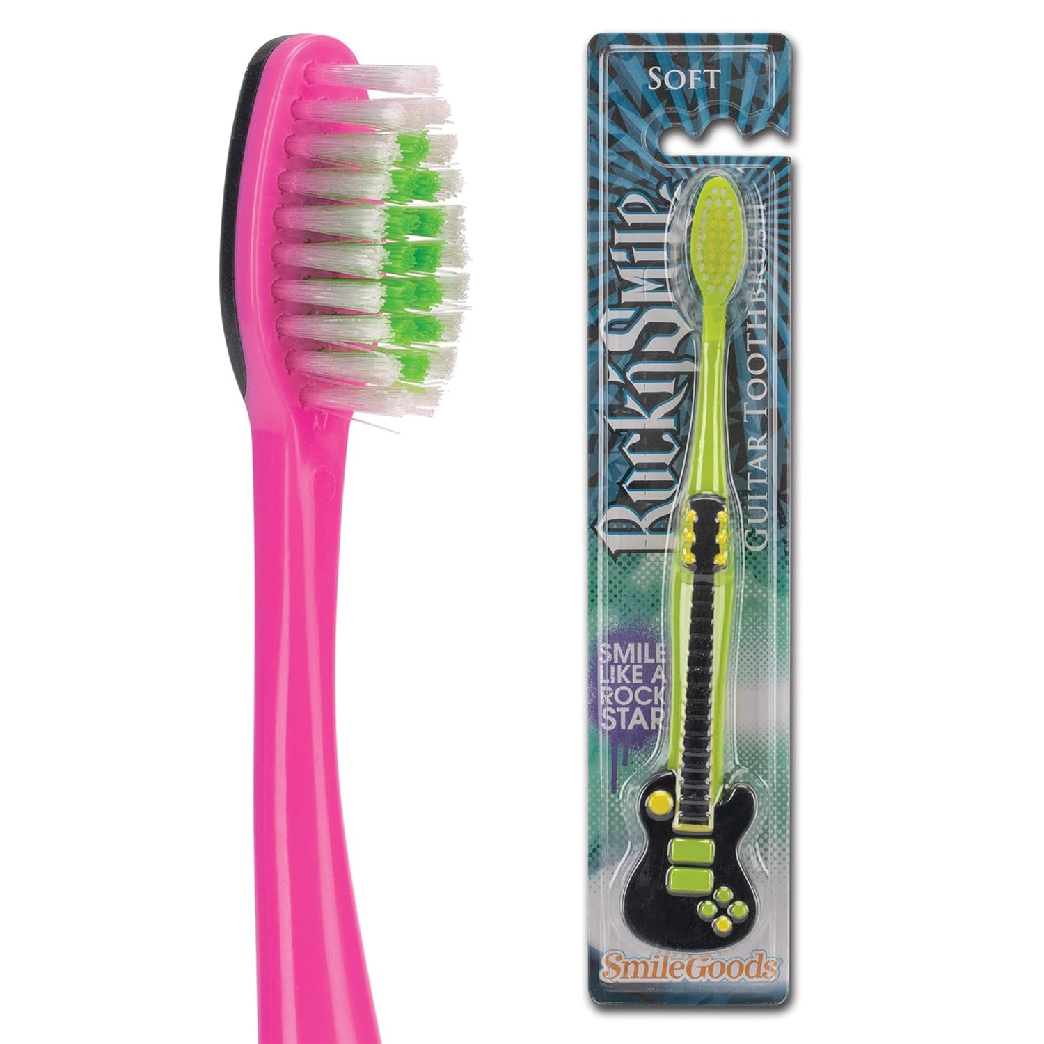 Smilegoods Y333 Rock'N Smile Guitar Youth Toothbrush, 33 Tuft, Soft Bristle, wit