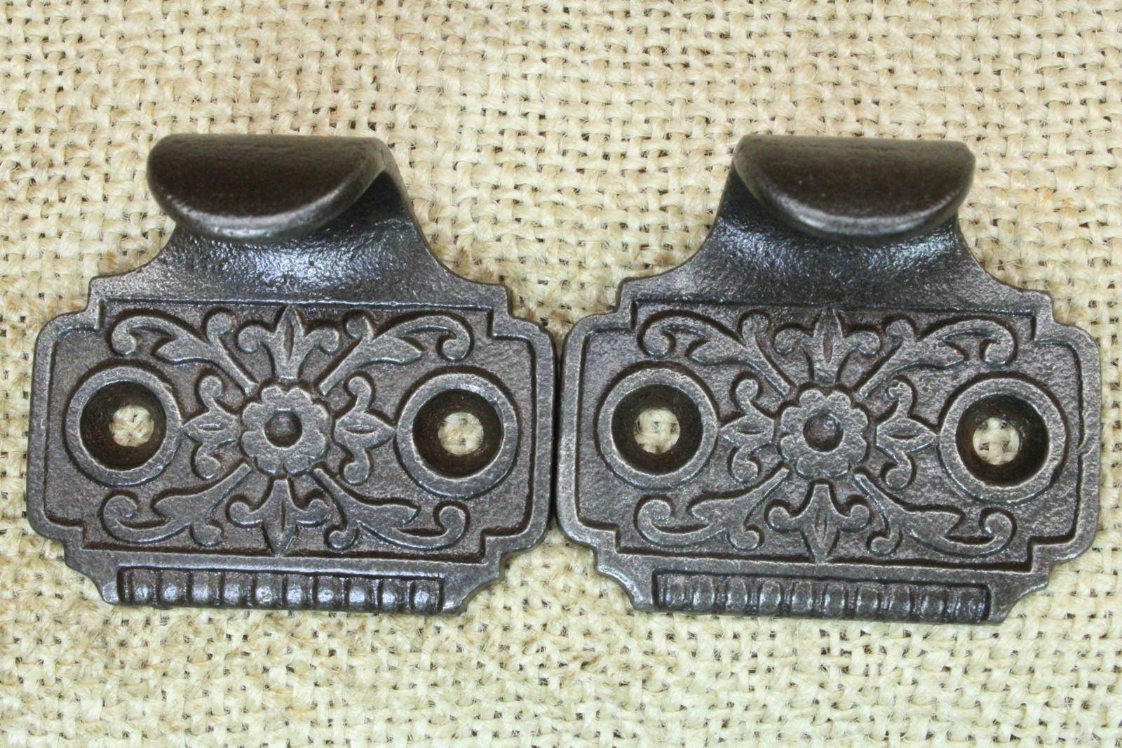 2 Old Window Sash Lifts Pulls Restored Cast Iron Victorian Flower X Vines Scroll
