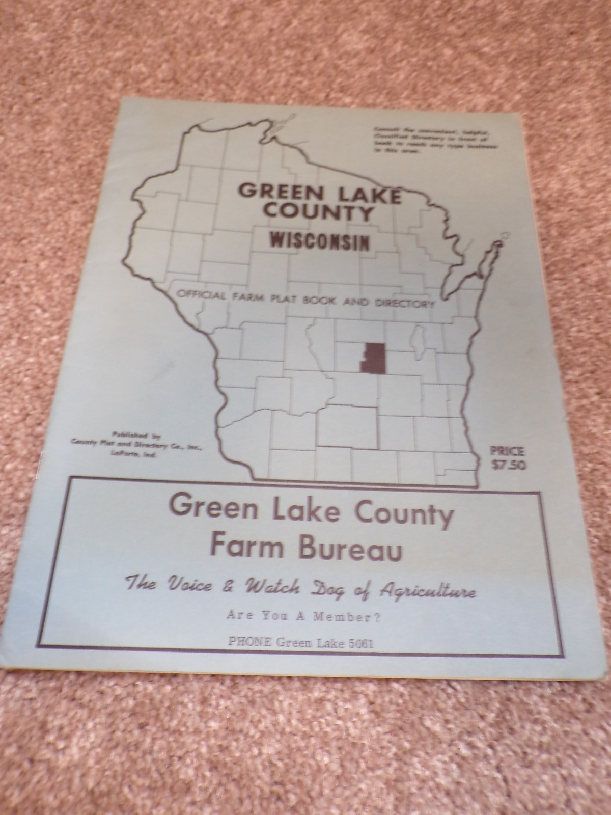 Vtg 1960s Plat Book & Farmers' Directory of Green Lake County Wisconsin