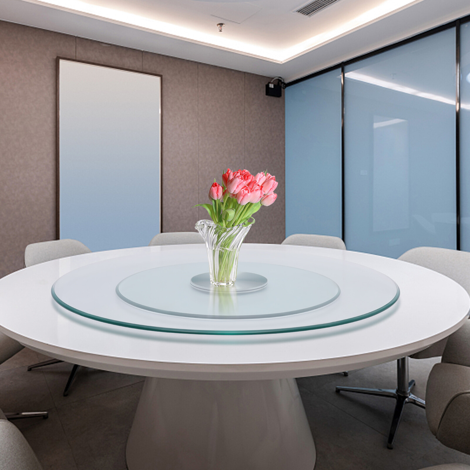 23.62inch Round Turntable ， Tempered Glass Rotating Tray Serving Plate