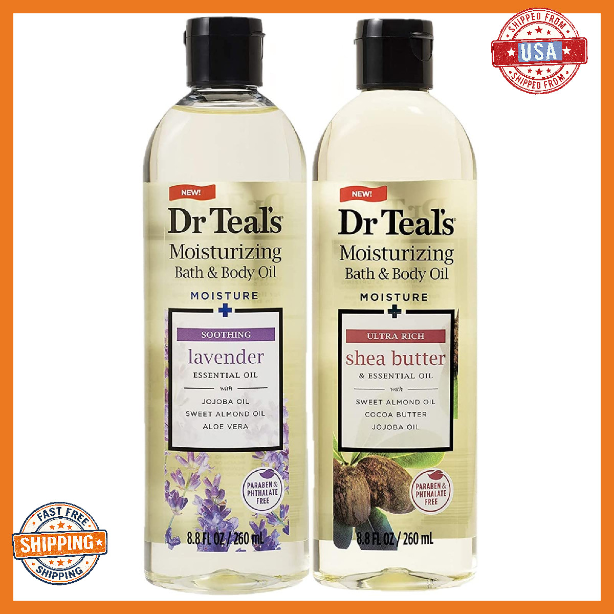 Dr Teal's Bath & Body Oil Set: Lavender & Shea Butter - 2 Pack, 8.8oz Each