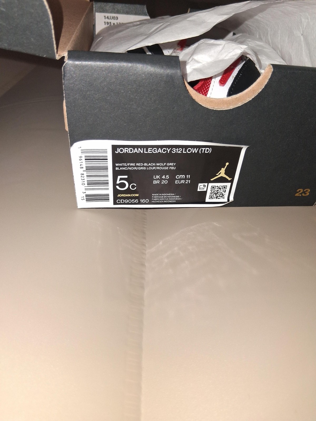 Nike Jordan Legacy 312 Low TD Toddler Shoes 5C White Red Black Wolf Grey OG Box