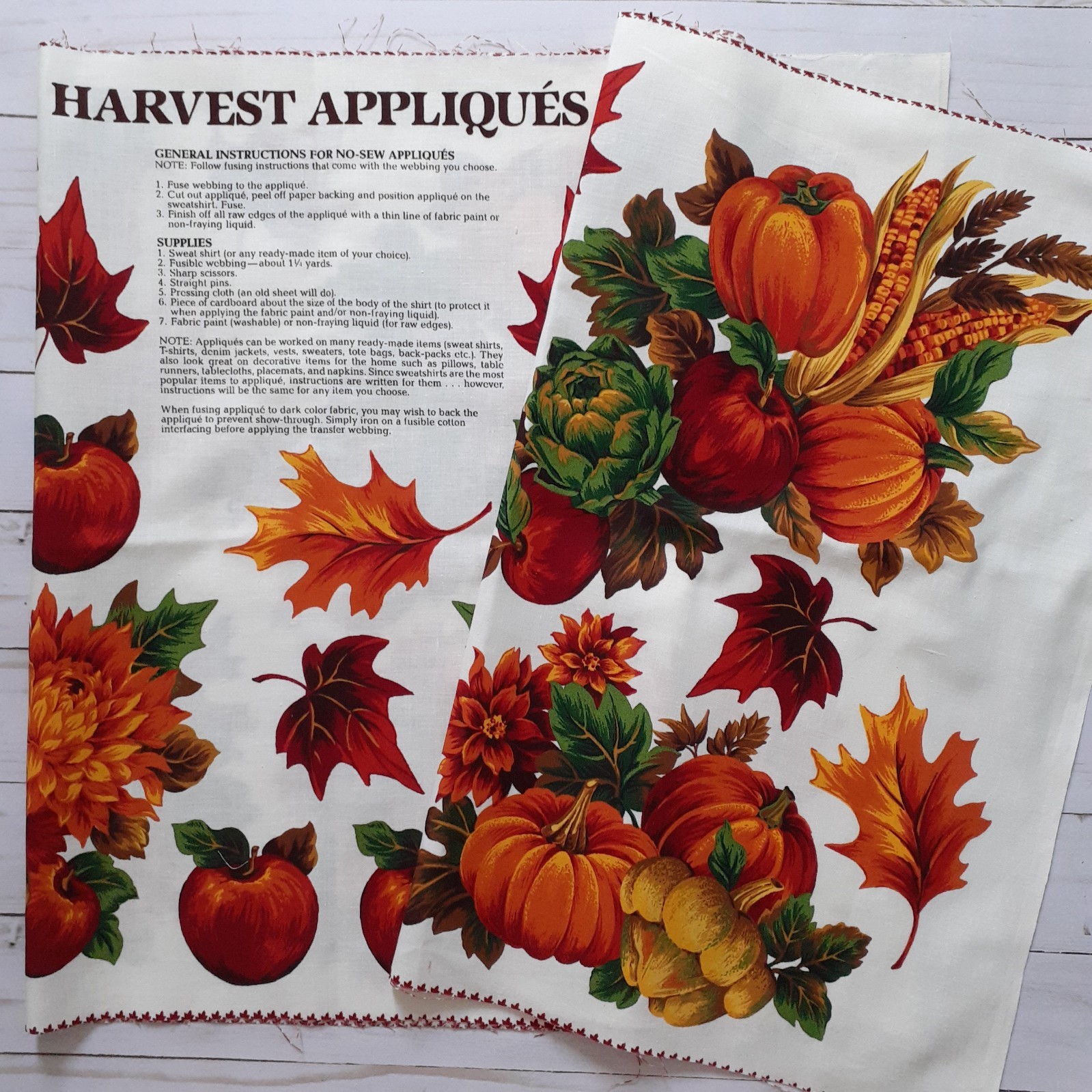 VIP Cranston Harvest Appliques Cotton Fabric Panel Leaves Apples Pumpkins