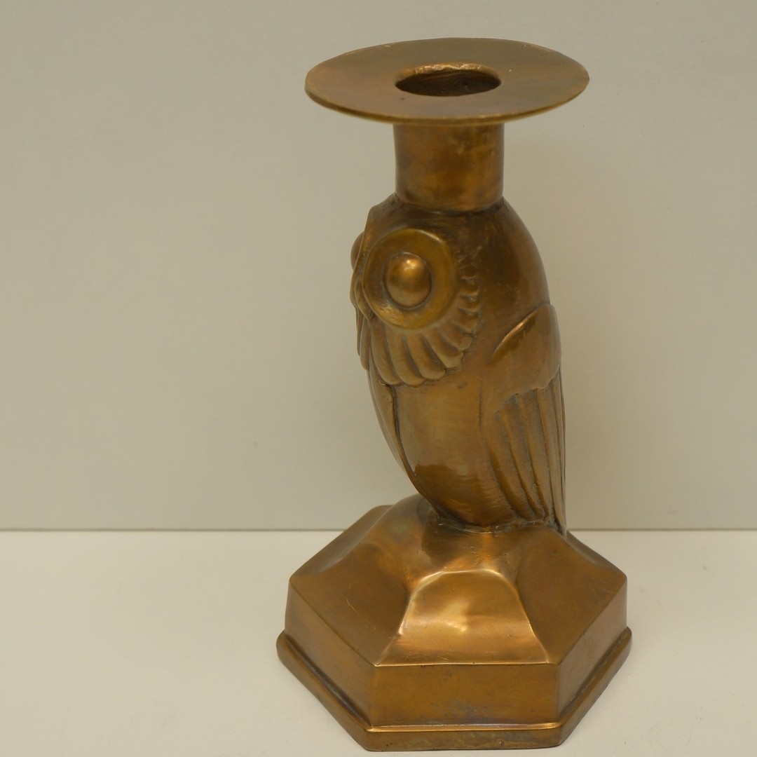 Bronze Art Deco Style Art Nouveau Style Wildlife Bird Owl Owl Candlestick