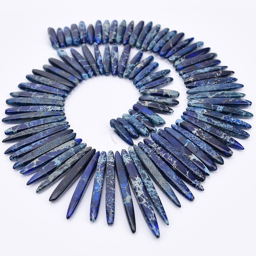 Lapis Blue Imperial Jaspers Top Drilled Branch Stone Pendant Loose Beads 16.5"
