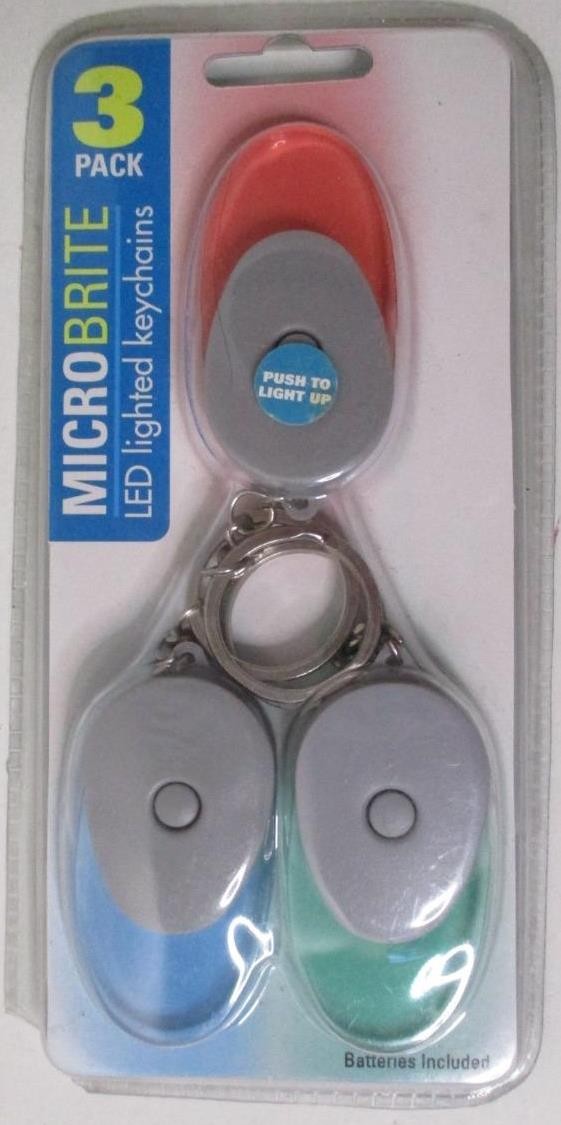 LED Lighted Keychains by MIcrobite - 3 Pack Ultra Bright Lights - 3 Great Colors