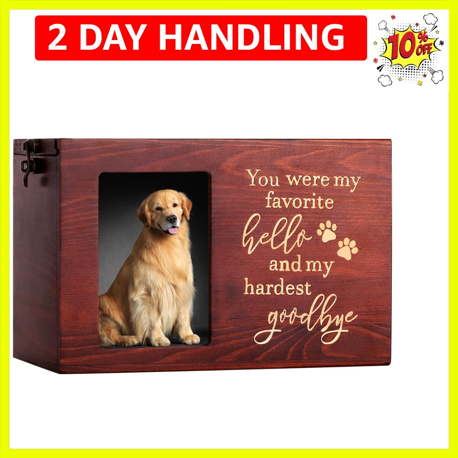 Elegant Large Pet Memorial Urn with Photo Frame – Handmade Pinewood Tribute